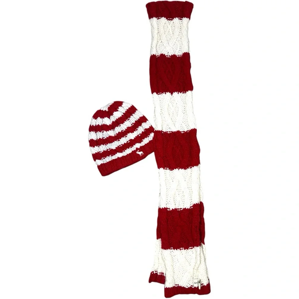 Abercrombie Red White Scarf and Beanie Preppy - Picture 3 of 5